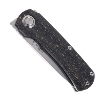 TwoSun Folding Knife Titanium/Gold Carbon Fiber Handle YJ01-V1 Drop Point Plain Edge Stonewash Finish TS243-YJ01-V1-SW-GOLD-CF