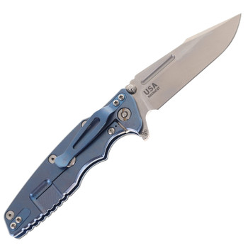 Rick Hinderer Knives Eklipse Skinny 3.5" Folding Knife Fullered Harpoon Spearpoint Stonewashed Blade Black G10 Stonewashed Blue Titanium Handle