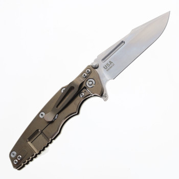 Rick Hinderer Knives Eklipse Skinny 3.5" Folding Knife Fullered Harpoon Spearpoint stonewashed Blade OD Green G10 Stonewashed Bronze Titanium Handle