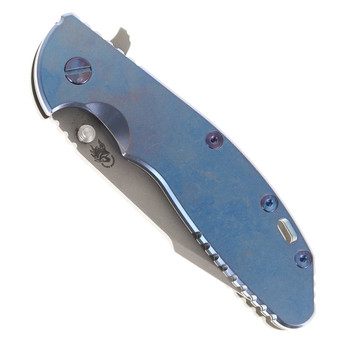 (Custom) Hinderer Knives XM-24 Harpoon Spanto Blade Folding Knife Blue Titanium Stonewashed Showside Handle Working Finish Back Titanium Handle Working Finish S45VN Blade