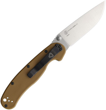 Ontario Rat II Folding Knife Coyote Brown Nylon Handle D2 Drop Point Plain Edge Satin Finish 8828CB