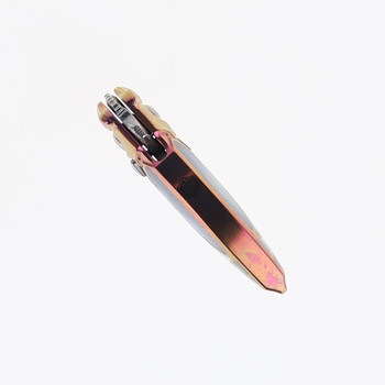 Rike Mini Cicada-Pi(S) Folding Knife Mother of Pearl Titanium Handle Damasteel Plain Edge Mirror Polish Finish