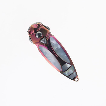 Rike Mini Cicada-Pi(S) Folding Knife Mother of Pearl Titanium Handle Damasteel Plain Edge Mirror Polish Finish