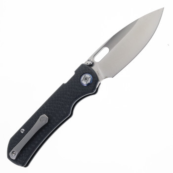 Kunwu Verta Excalibur Folding Knife Black Carbon Fiber Handle Plain Satin Elmax Blade B709-CF2A