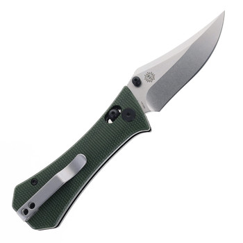 Auxiliary Manufacturing Coffin Pocket Bowie Folding Knife Crossbar Green Micarta Handle 14c28n Blade