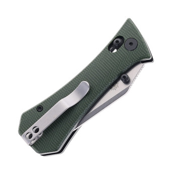 Auxiliary Manufacturing Coffin Tanto Folding Knife Crossbar Green Micarta Handle 14c28n Blade