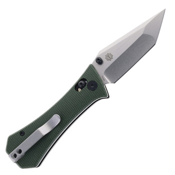 Auxiliary Manufacturing Coffin Tanto Folding Knife Crossbar Green Micarta Handle 14c28n Blade