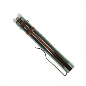 Auxiliary Manufacturing Coffin Pocket Bowie Folding Knife Crossbar Green Aluminum Handle Copper 14c28n Blade