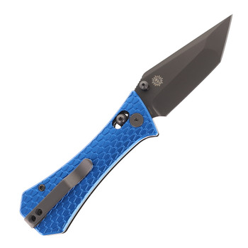 Auxiliary Manufacturing Coffin Tanto Folding Knife Crossbar Blue Aluminum Handle Black 14c28n Blade