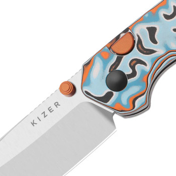 Kizer Madrac Folding Knife Color Vortex Micarta Handle 14C28N Sheepsfoot Plain Edge Satin Finish V3693BSA2