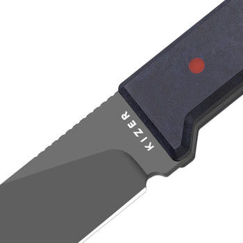 Kizer Abrams Folding Knife Blue/Red Richlite/Carbon Waves Handle CPM 3V Spey Point Plain Edge Matte DLC Ultra Finish 1133A1