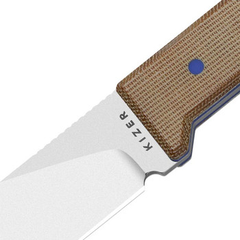 Kizer Abrams Fixed Blade Knife Brown/Blue Norplex UltreX Micarta/G10 Handle 14C28N Spey Point Plain Edge Stonewash Finish 1133A2