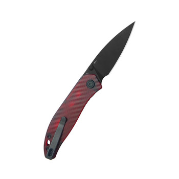 Kubey Snug Folding Knife Red Polycarbonate Handle 14C28N Spear Point Plain Edge Blackwash Finish KU408E