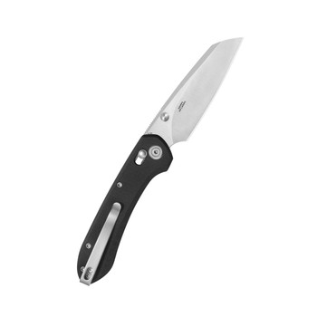 Kubey Bonza Folding Knife Black G10 Handle 14C28N Sheepsfoot Plain Edge Satin Finish KU446A