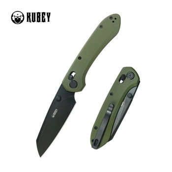 Kubey Bonza Folding Knife Green G10 Handle 14C28N Sheepsfoot Plain Edge Blackwash Finish KU446E