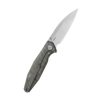 Kubey Whammy Folding Knife Flame Ano Titanium Handle 14C28N Wharncliffe Plain Edge Satin Finish KU474C