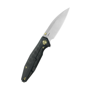 Kubey Whammy Folding Knife Blackwash Titanium Handle 14C28N Wharncliffe Plain Edge Satin Finish KU474D