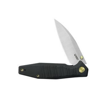 Kubey Whammy Folding Knife Blackwash Titanium Handle 14C28N Wharncliffe Plain Edge Satin Finish KU474D