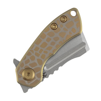Kansept Mini Korvid Folding Knife Golden Anodized Titanium/Laser-Etched Cracked Eggshell Pattern Handle 154CM Cleaver Plain Edge Stonewash Finish T3030C3