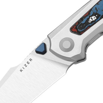 (Open Box) Returned Kizer Feweed XL Folding Knife Titanium/Fat Carbon Nebula Handle S90V Harpoon Plain Edge Satin Finish Ki4694A2