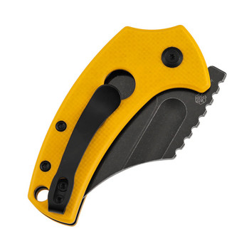 Kansept Wasp Folding Knife Yellow G10/Holes Handle 154CM Plain Edge Modified Wharncliffe Blackwash Finish T2144F4
