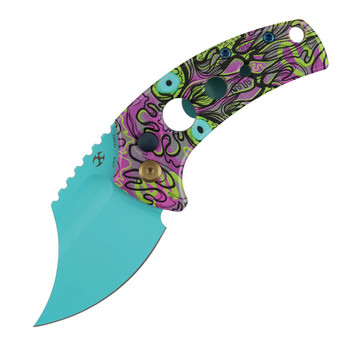 Kansept Wasp Folding Knife Jade G10 Purple Undead Print/Holes Handle 154CM Plain Edge Modified Wharncliffe Light Blue Finish T2144F5