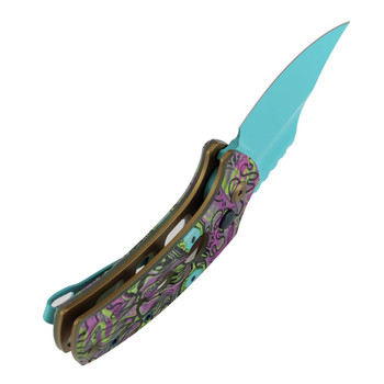Kansept Wasp Folding Knife Jade G10 Purple Undead Print/Holes Handle 154CM Plain Edge Modified Wharncliffe Light Blue Finish T2144F5
