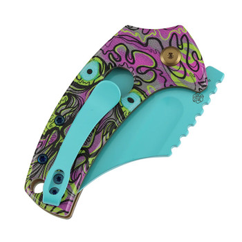 Kansept Wasp Folding Knife Jade G10 Purple Undead Print/Holes Handle 154CM Plain Edge Modified Wharncliffe Light Blue Finish T2144F5