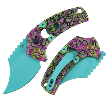 Kansept Wasp Folding Knife Jade G10 Purple Undead Print/Holes Handle 154CM Plain Edge Modified Wharncliffe Light Blue Finish T2144F5