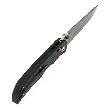 Kansept SIF Folding Knife Shred Carbon Fiber Handle Damascus Drop Point Plain Edge Blackwash Finish K1100V4