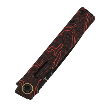 Tenable Kitpu Folding Knife Black/Red Gmascus Handle Nitro-V Drop Point Plain Edge Blackwash Finish B2123A4