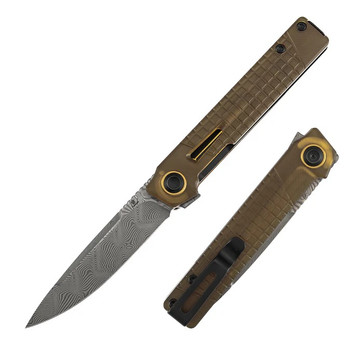 Tenable Kitpu Folding Knife PEI/Ultem Handle Damascus Drop Point Plain Edge B2123A5