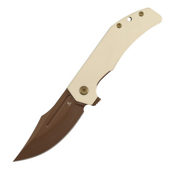 Tenable Orion Folding Knife Off White G10 Handle Nitro-V Clip Point Plain Edge Rose Gold Finish B1089C5
