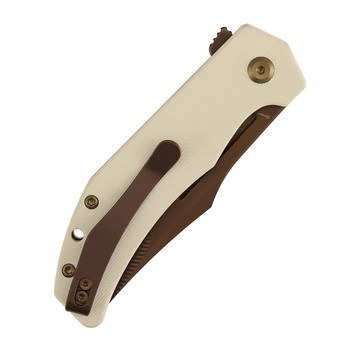 Tenable Orion Folding Knife Off White G10 Handle Nitro-V Clip Point Plain Edge Rose Gold Finish B1089C5