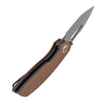 Tenable Link Folding Knife Brown G10 Handle 14C28N Harpoon Plain Edge Gray TiCn Finish B1068A2