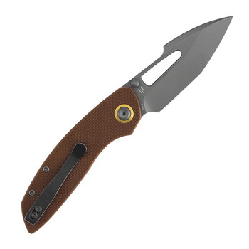Tenable Link Folding Knife Brown G10 Handle 14C28N Harpoon Plain Edge Gray TiCn Finish B1068A2