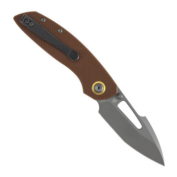 Tenable Link Folding Knife Brown G10 Handle 14C28N Harpoon Plain Edge Gray TiCn Finish B1068A2