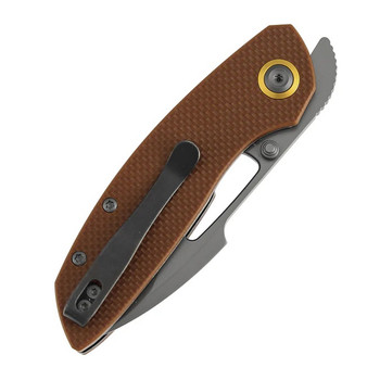 Tenable Link Folding Knife Brown G10 Handle 14C28N Harpoon Plain Edge Gray TiCn Finish B1068A2