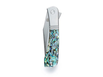 Finch Gooseneck Folding Knife Abalone Handle Stonewashed 14c28n Blade GN600