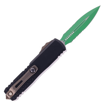 Microtech UTX-85 Gen IV OTF Signature Series Automatic Knife Jedi Master Green Aluminum Handle Green M390MK D/E Partial Serrated Blade 12324-2JM