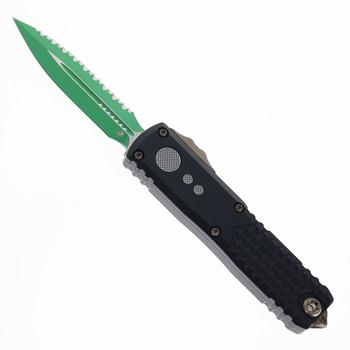 Microtech UTX-85 Gen IV OTF Signature Series Automatic Knife Jedi Master Green Aluminum Handle Green M390MK Full Serrated Blade 12324-3JM