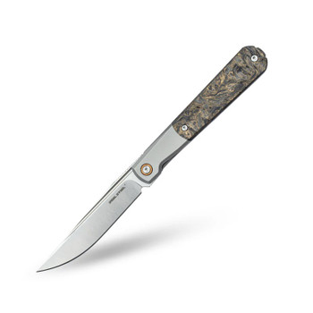 Real Steel Real Barlow 7 Folding Knife Dark Matter Gold FatCarbon Handle S35VN Plain Edge Satin Finish M7891FA