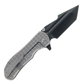 SixLeaf Folding Knife Gray Titanium Handle M390 Plain Edge Black DLC Finish SL-94-Black