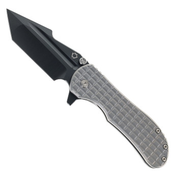 SixLeaf Folding Knife Gray Titanium Handle M390 Plain Edge Black DLC Finish SL-94-Black