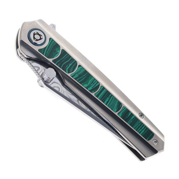 SixLeaf Folding Knife Titanium/Turquoise Handle Damascus Plain Edge SL-95-Turquoise