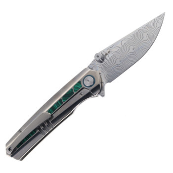 SixLeaf Folding Knife Titanium/Turquoise Handle Damascus Plain Edge SL-95-Turquoise