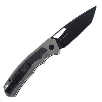 SixLeaf Folding Knife Black Aluminum/Carbon Fiber Handle 14C28N Drop Point Plain Edge Black PVD Finish SL-102-14C-CF