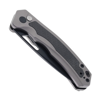 SixLeaf Folding Knife Black Aluminum/Carbon Fiber Handle 14C28N Drop Point Plain Edge Black PVD Finish SL-102-14C-CF