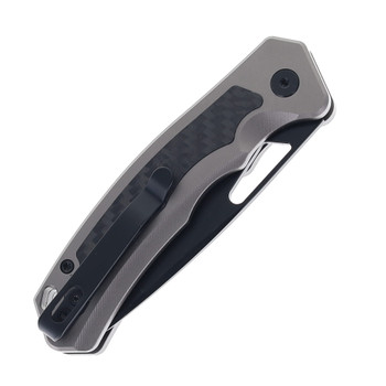 SixLeaf Folding Knife Black Aluminum/Carbon Fiber Handle 14C28N Drop Point Plain Edge Black PVD Finish SL-102-14C-CF