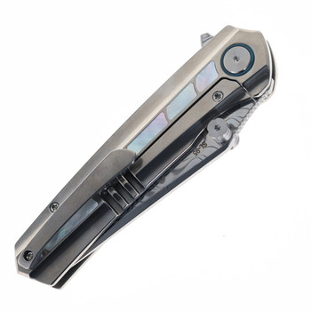 SixLeaf Folding Knife Titanium/Mother of Pearl Handle Damascus Plain Edge SL-104-Shell-Damascus